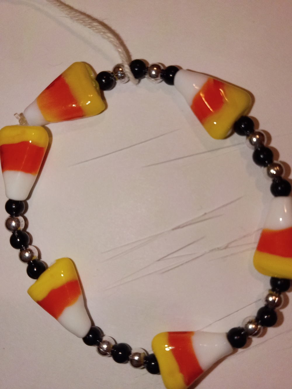 Handcrafted Candy Corn Glass Bead Bracelet - Yellow, Orange & White